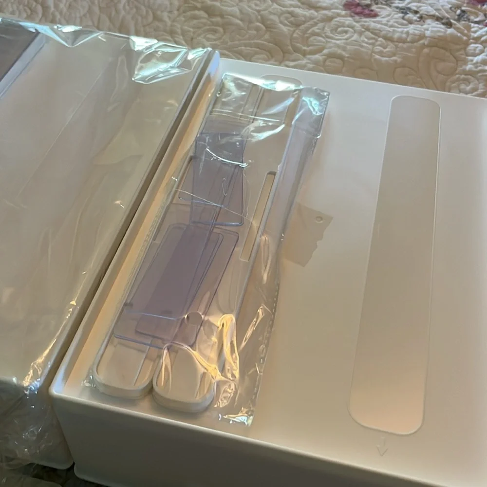 White Plastic Storage Bins for Bathroom Peel and Stick Drawer Slides
